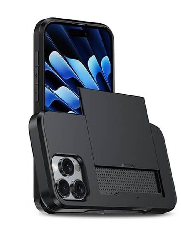 For iPhone 13 Pro Max Slide Card Holder Shockproof Case Cover-Black Colour