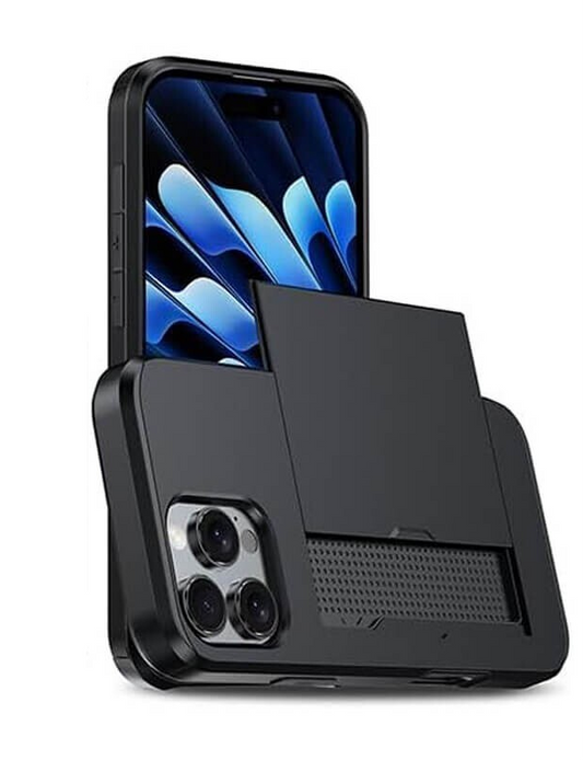 For iPhone 14 Pro Slide Card Holder Shockproof Case Cover-Black Colour