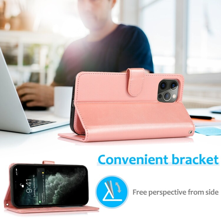 For iPhone 16 Pro Max Magnetic Detachable Rose Gold Wallet Case