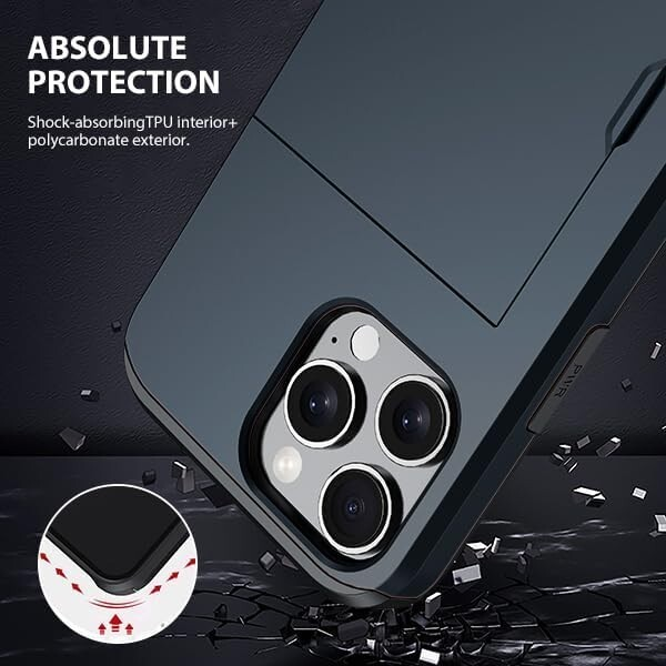 For iPhone 15 Pro Max Slide Card Holder Shockproof Case Cover-Black Colour