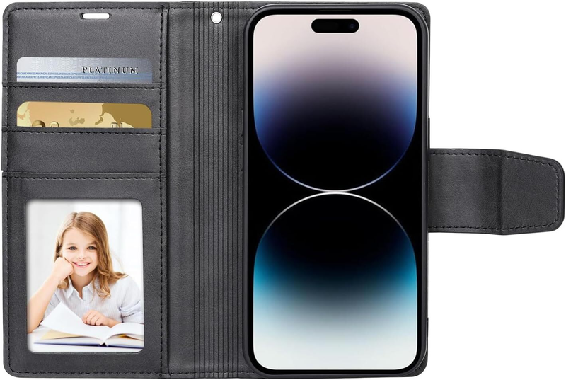 For iPhone 16 Pro Max Magnetic Detachable Black Wallet Case
