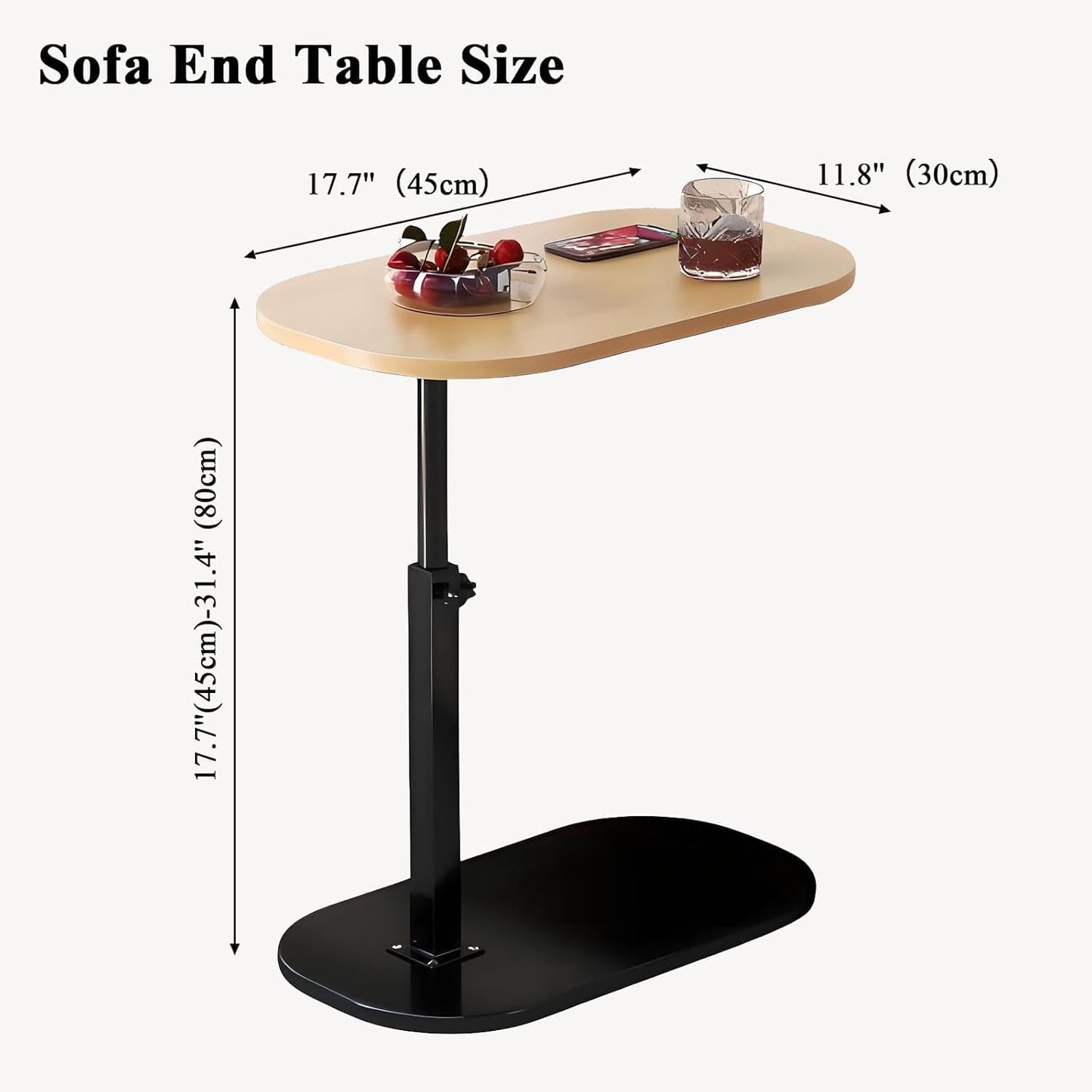 Small Height Adjustable C Shaped End Table for Sofa and Bed