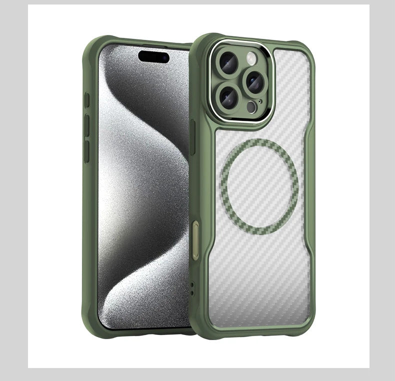For Apple iPhone 16 Series Magnet Shockproof Carbon Fiber Case
