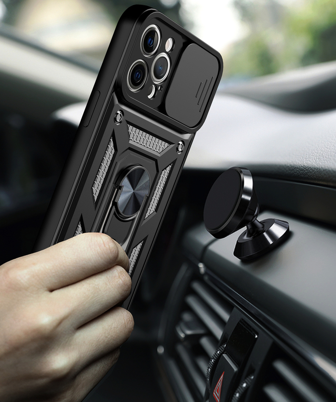 For Apple iPhone 14 Pro Shockproof Case with Kickstand Cover-Black