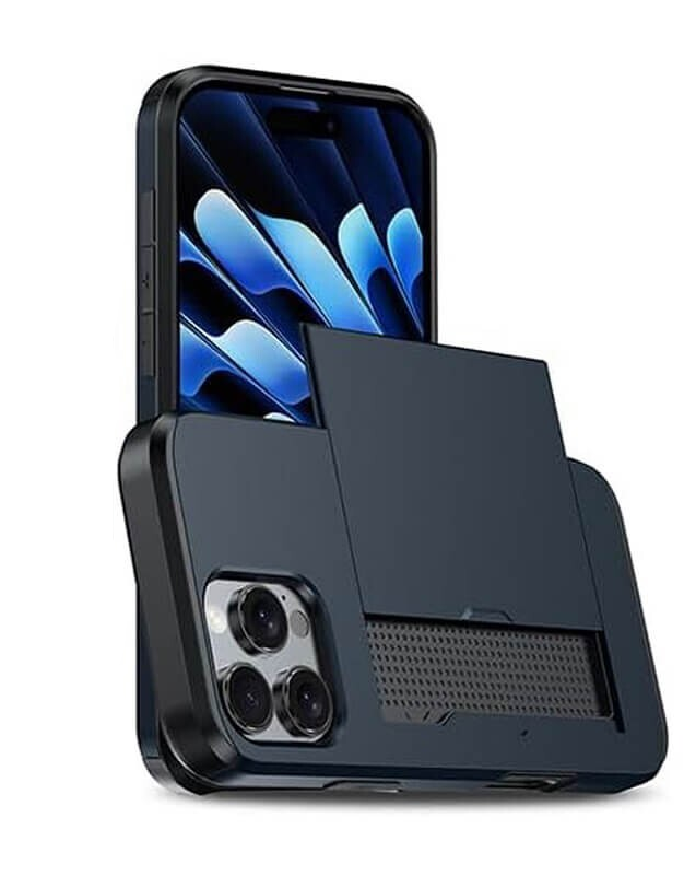 For iPhone 16 Pro Max Slide Card Holder Shockproof Case Cover-Navy Blue
