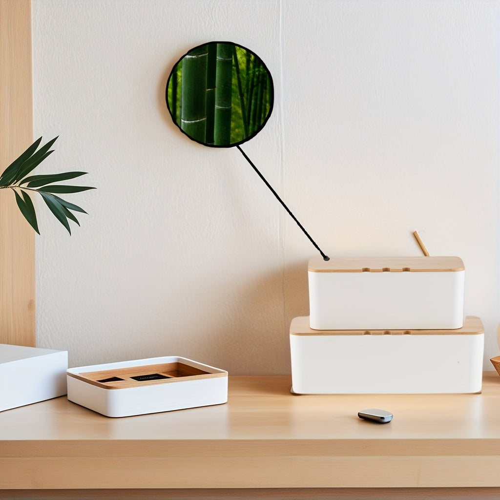 Large & Medium Cable Organizer Box with Bamboo Lid-White