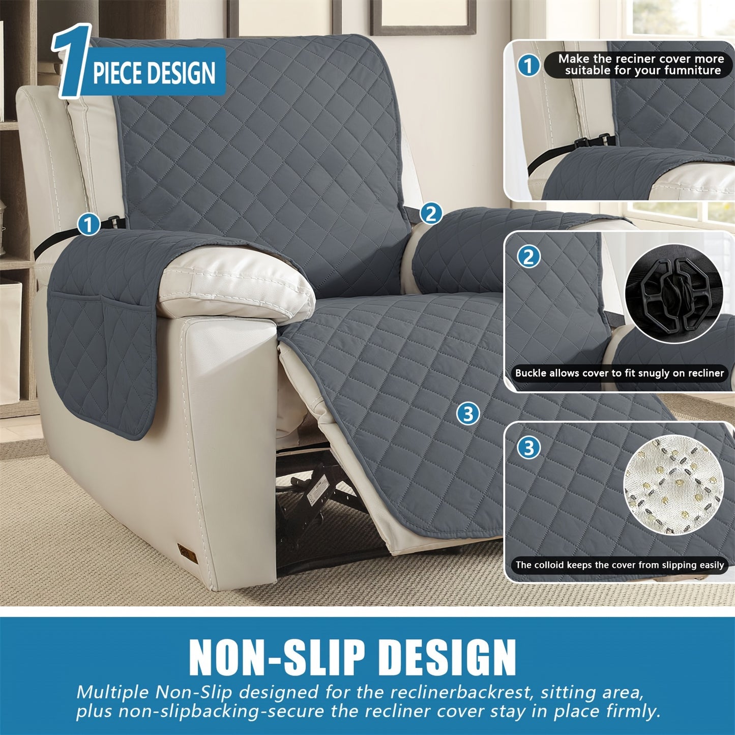2pcs Waterproof Recliner Chair Non-Slip Cover