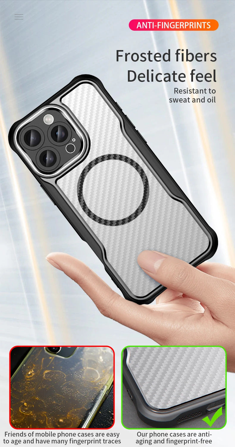 For Apple iPhone 16 Series Magnet Shockproof Carbon Fiber Case