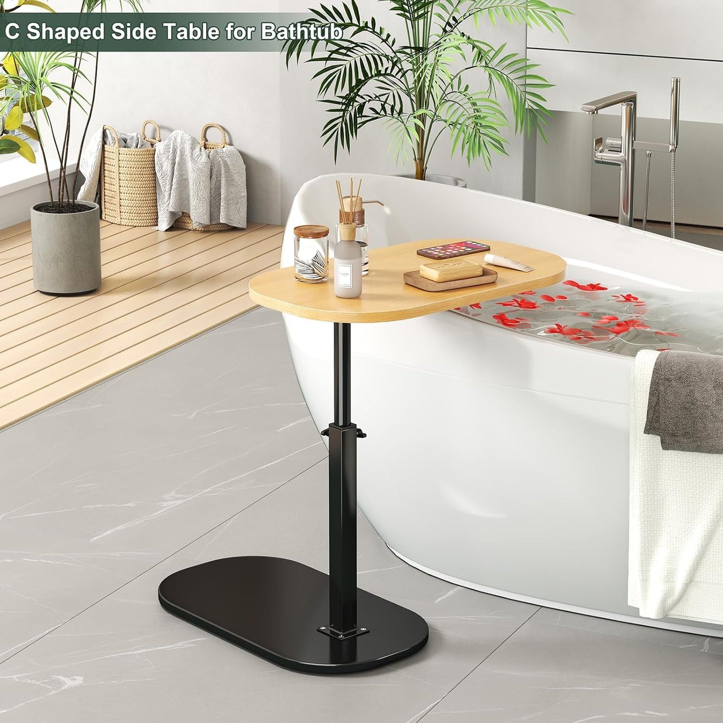 Small Height Adjustable C Shaped End Table for Sofa and Bed