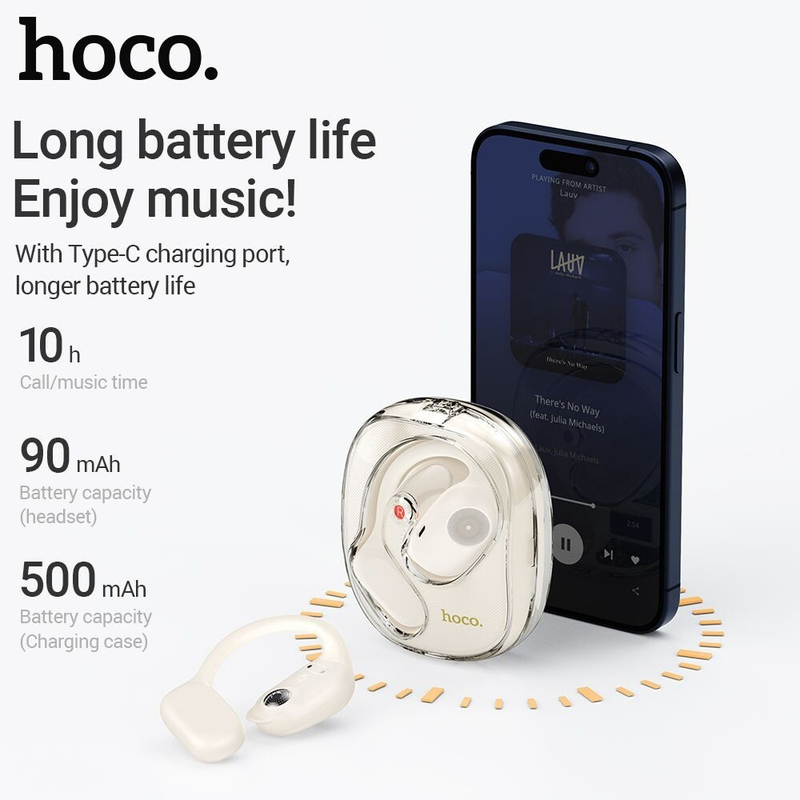 Hoco Wireless Bluetooth Ear Hook Earbuds-Milky White