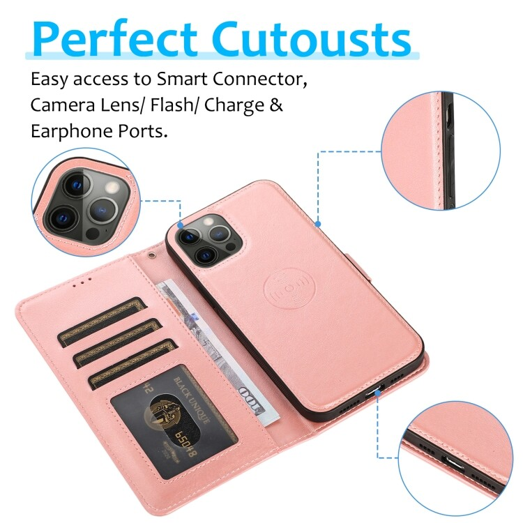 For iPhone 16 Pro Max Magnetic Detachable Rose Gold Wallet Case