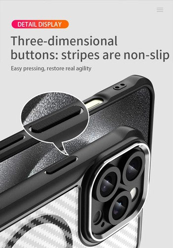 For Apple iPhone 16 Series Magnet Shockproof Carbon Fiber Case