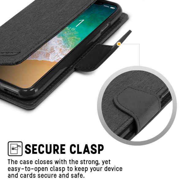 For iPhone 15 Canvas Wallet Flip Case with Card Slots Case-Black