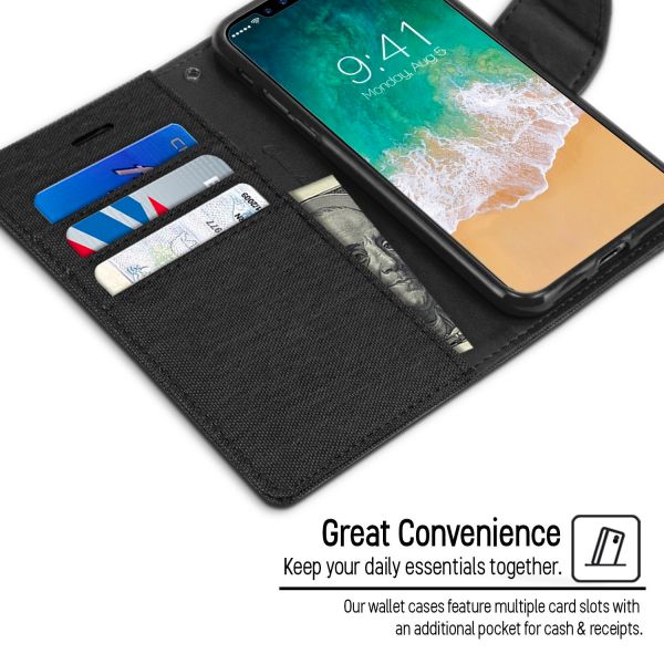For iPhone 15 Canvas Wallet Flip Case with Card Slots Case-Black
