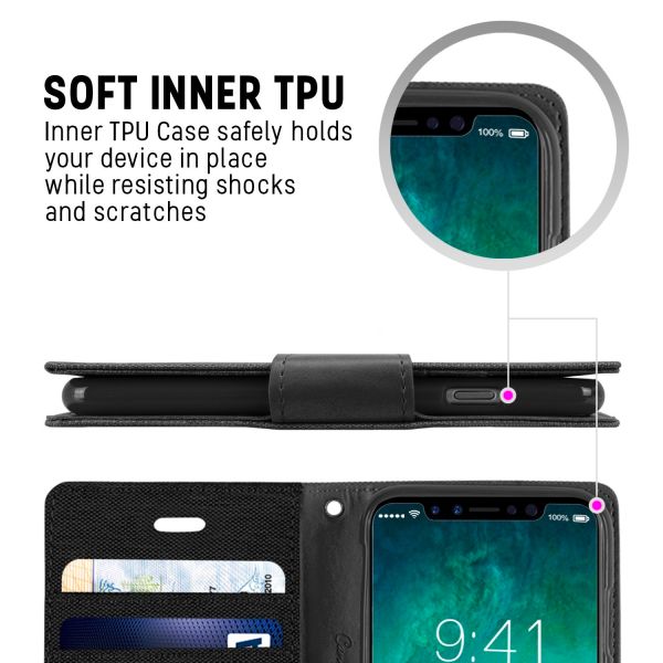 For iPhone 15 Canvas Wallet Flip Case with Card Slots Case-Black