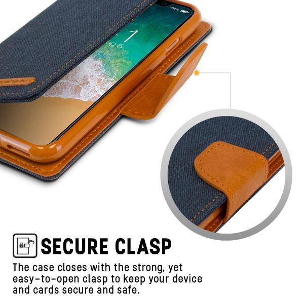 For iPhone 15 Pro Max Canvas Wallet Flip Cover Case With Card Slot-Navy Blue