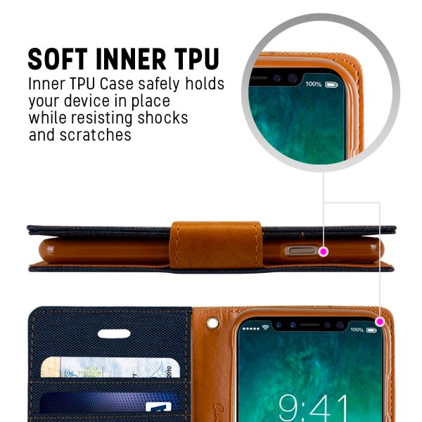 For iPhone 15 Pro Max Canvas Wallet Flip Cover Case With Card Slot-Navy Blue