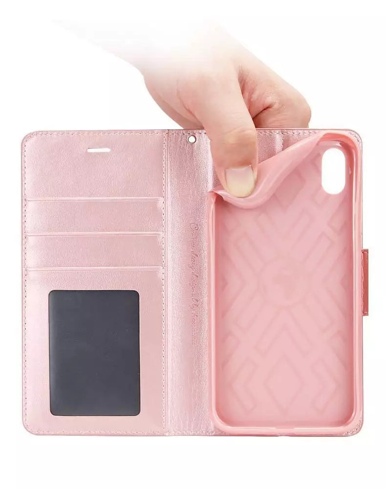 For iPhone 14 Wallet Case Rosegold Flip Cover + 2 x Screen Protectors