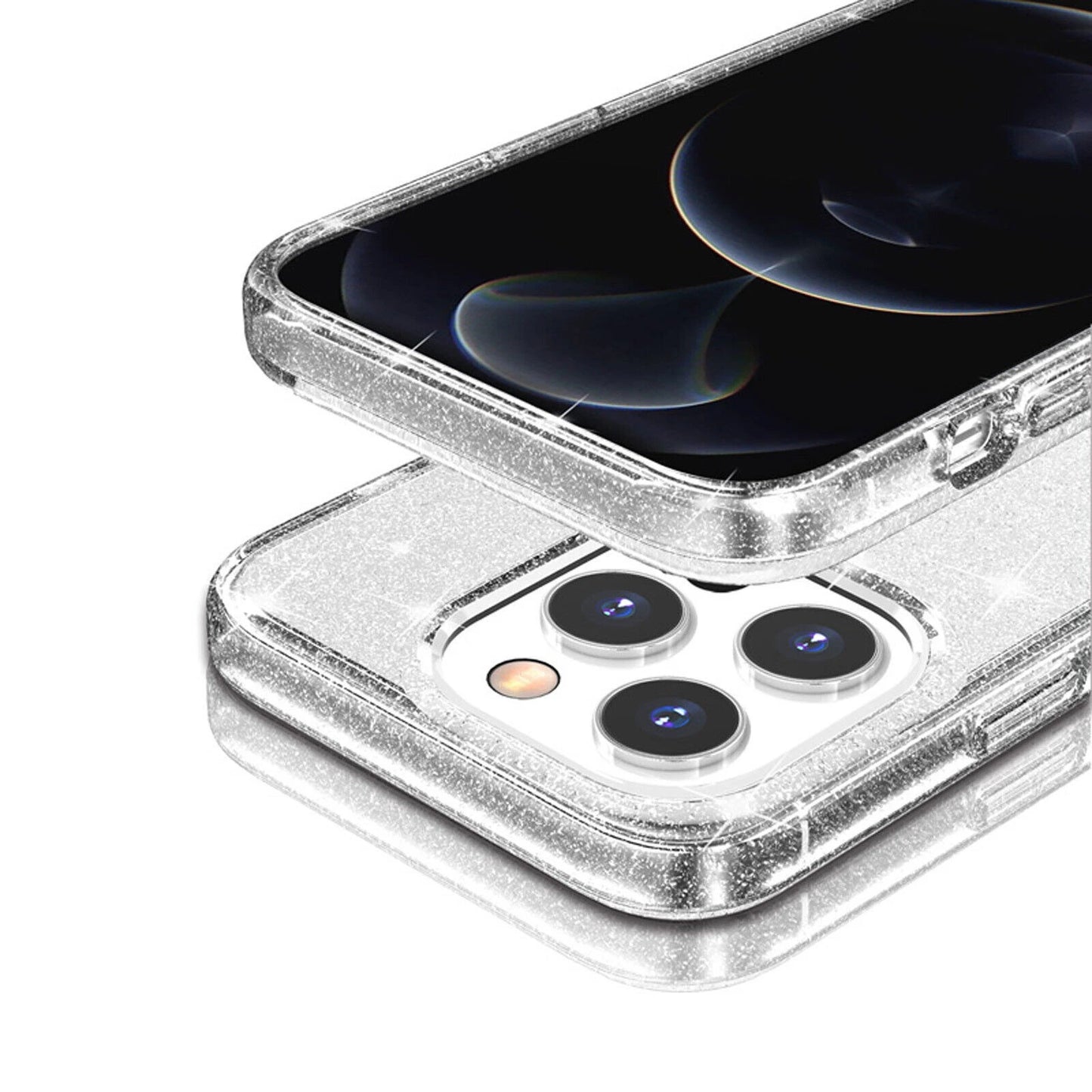For iPhone 14 Pro Clear Bling Sparkle Shockproof Phone Cover + 2 Screen Protectors