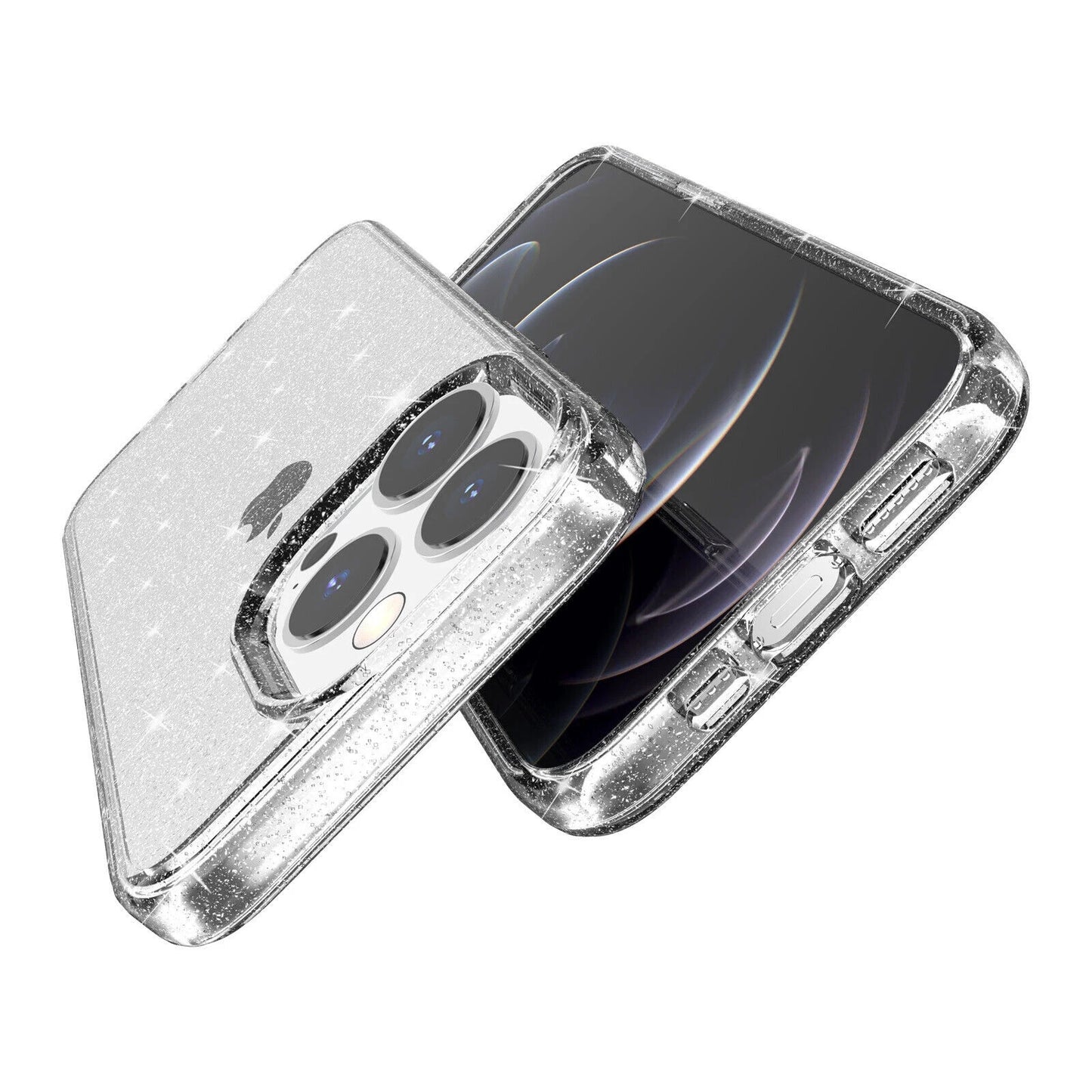 For iPhone 14 Pro Clear Bling Sparkle Shockproof Phone Cover + 2 Screen Protectors