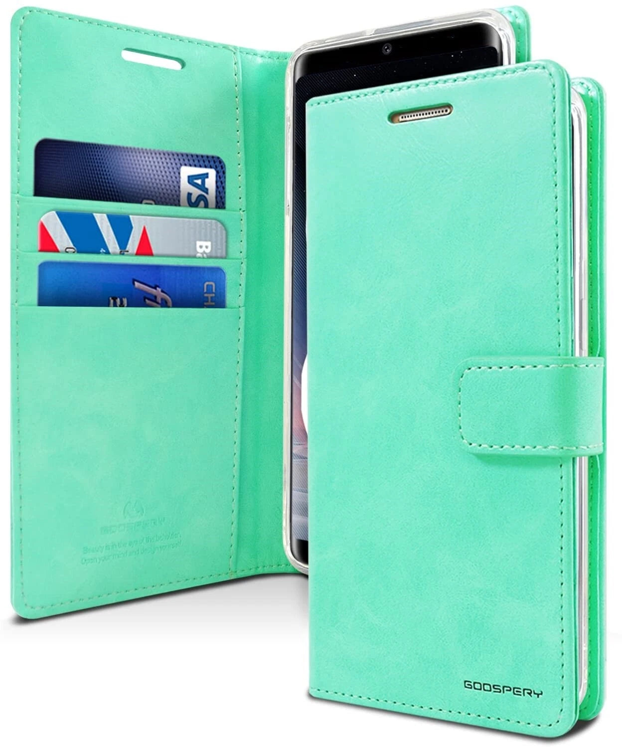 For Samsung Galaxy S22 Ultra Wallet Case with Card holder Mint Flip Cover