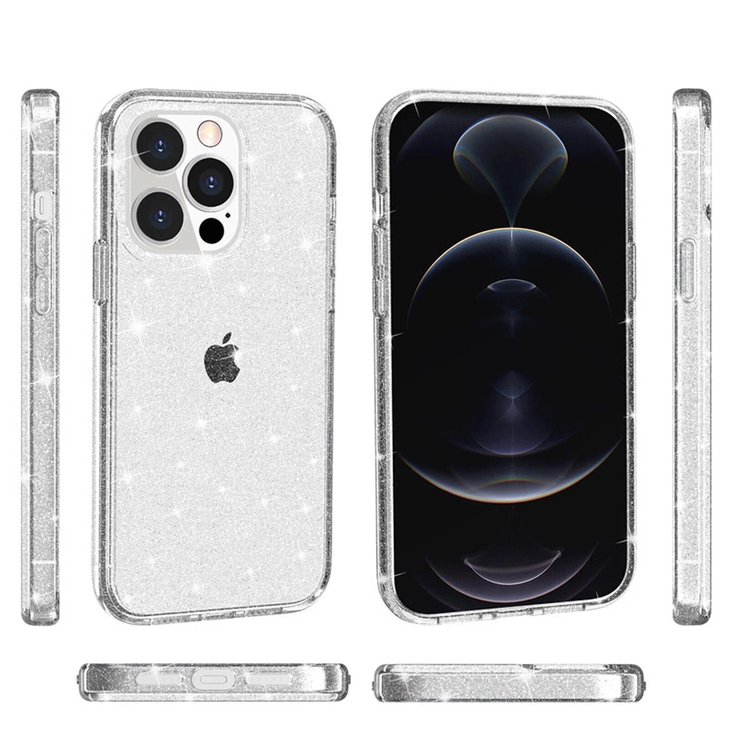 For iPhone 14 Pro Clear Bling Sparkle Shockproof Phone Cover + 2 Screen Protectors