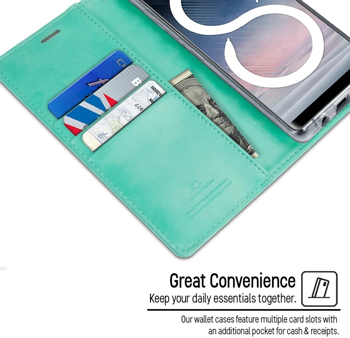For Samsung Galaxy S22 Ultra Wallet Case with Card holder Mint Flip Cover