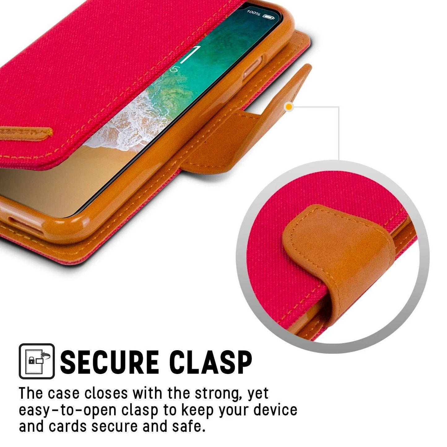 For iPhone 14 Pro Max Canvas Wallet Flip Cover Case with Card Slots Case Cover-Red