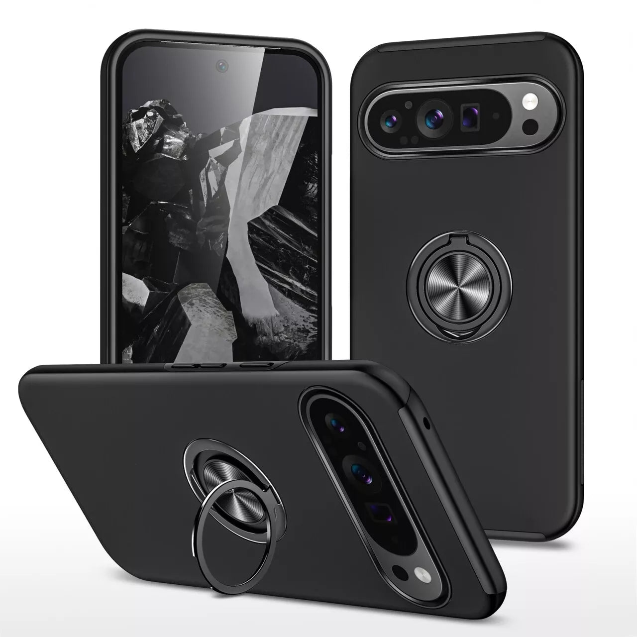For Google Pixel 6a Shockproof Ring Magnetic Phone Case-Black