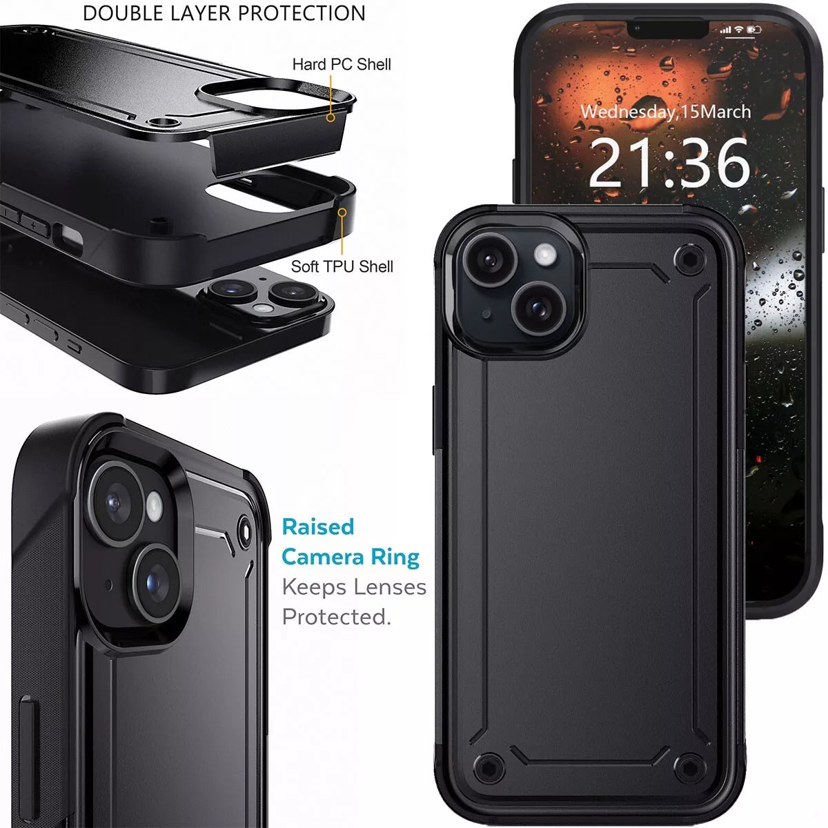 For iPhone 15 Shockproof Case Rugged Cover