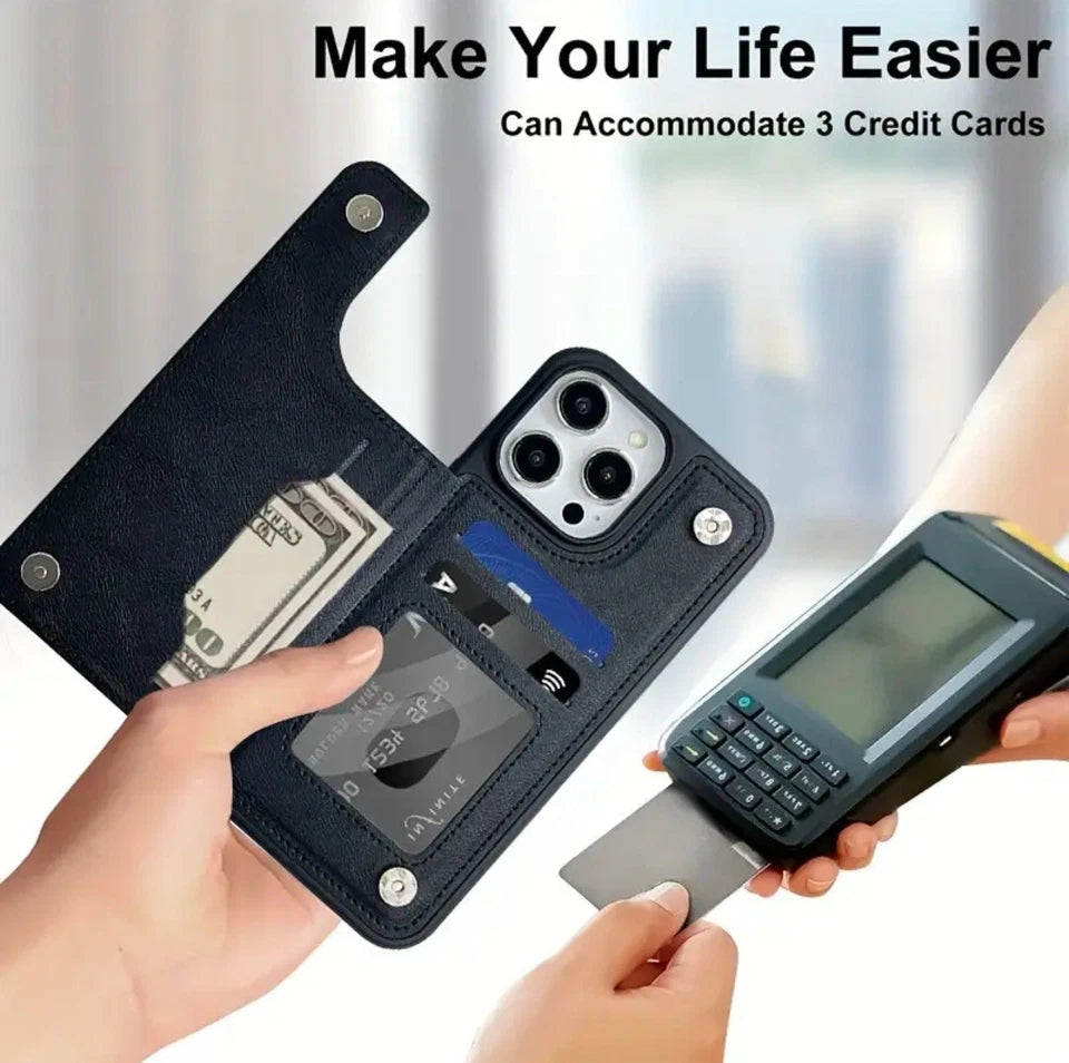 For iPhone 13 Pro Max Back Wallet Case with Card holder Black