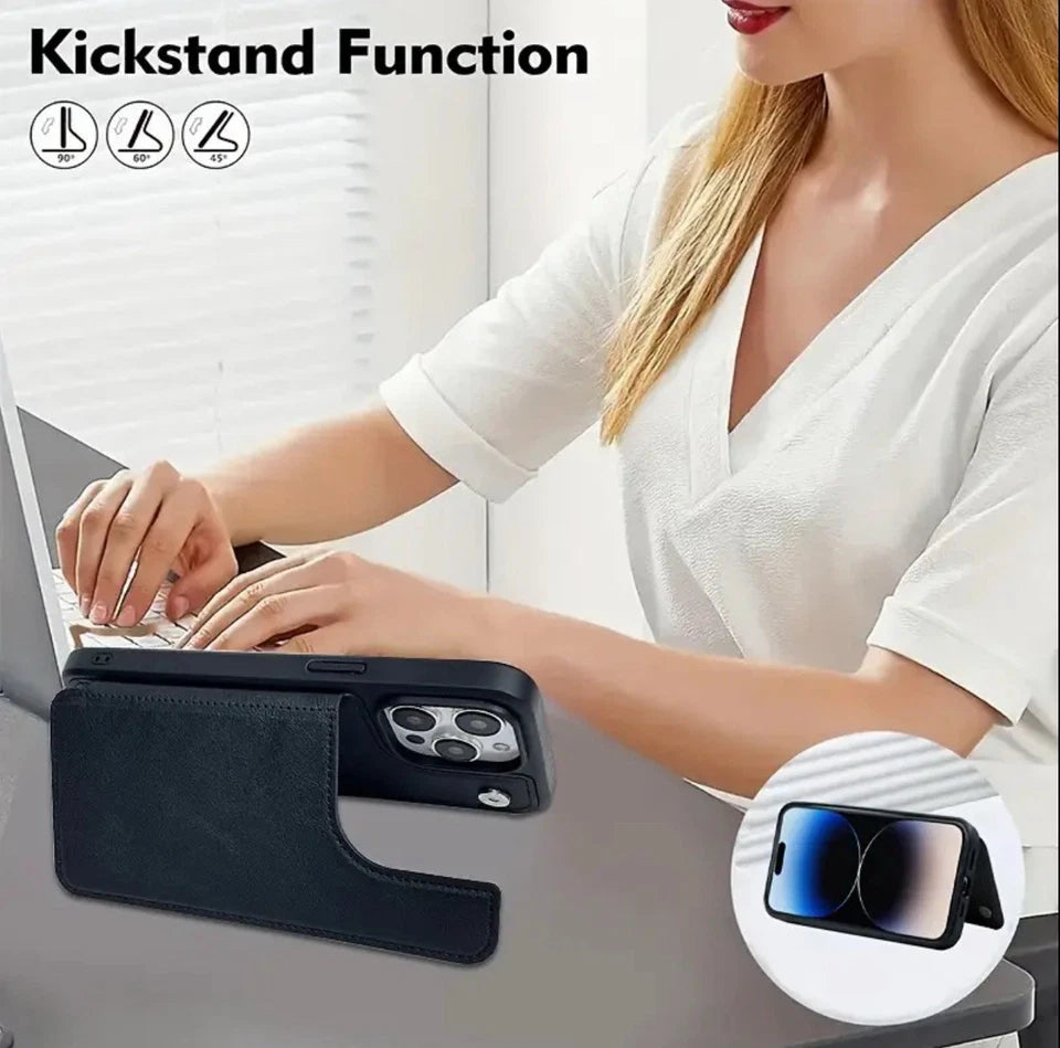 For iPhone 16 Pro Max Back Wallet Case with Card holder Black