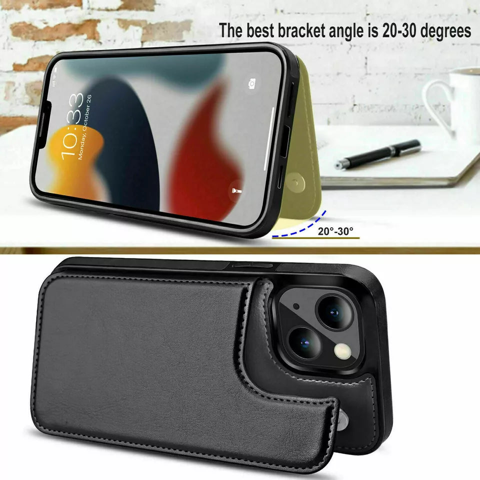 For iPhone 13 Pro Max Back Wallet Case with Card holder Black