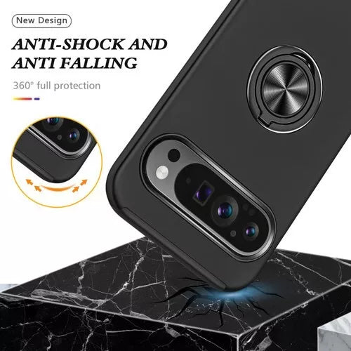 For Google Pixel 6a Shockproof Ring Magnetic Phone Case-Black