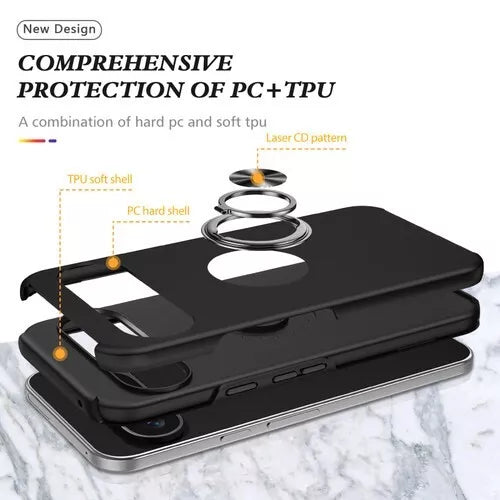 For Google Pixel 6a Shockproof Ring Magnetic Phone Case-Black