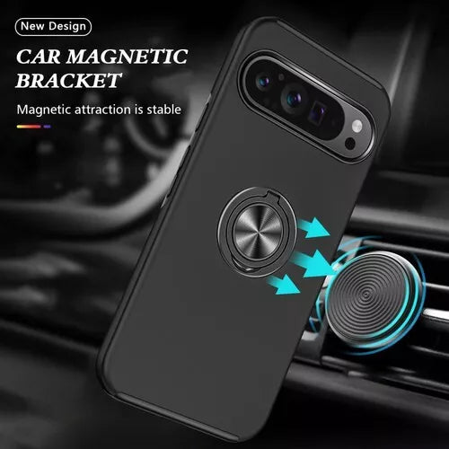 For Google Pixel 6a Shockproof Ring Magnetic Phone Case-Black
