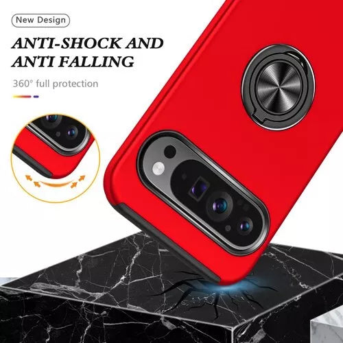 For Google Pixel 6a Shockproof Ring Magnetic Phone Case-Red