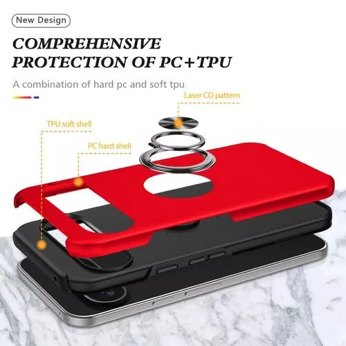 For Google Pixel 6a Shockproof Ring Magnetic Phone Case-Red
