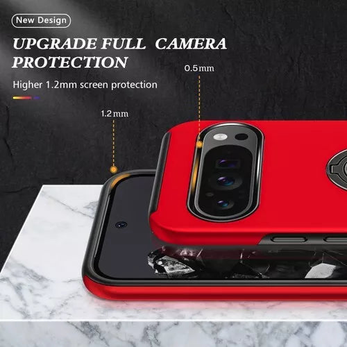 For Google Pixel 6a Shockproof Ring Magnetic Phone Case-Red