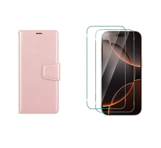 For iPhone 14 Plus Wallet Case Rosegold Flip Cover + 2 x Screen Protectors