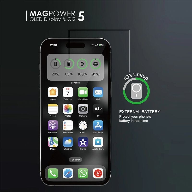 Sleek  5000mAh Magsafe Magnetic Portable Thin Power Bank Battery 5in 1-Black