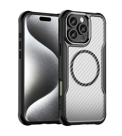 For Apple iPhone 16 Series Magnet Shockproof Carbon Fiber Case
