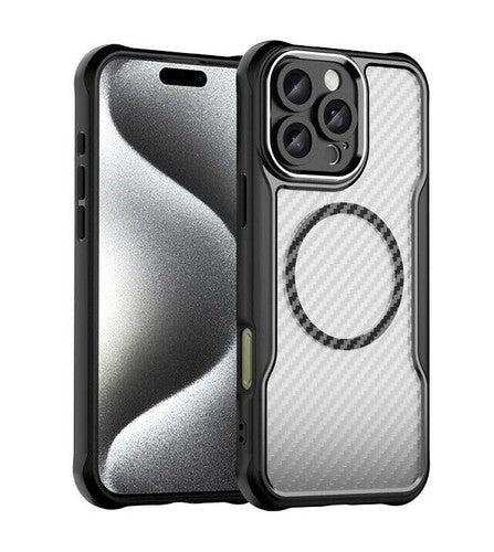 For Apple iPhone 16 Series Magnet Shockproof Carbon Fiber Case