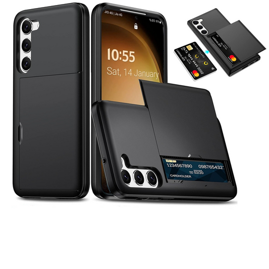For Samsung Galaxy A56 5G Slide Card Holder Shockproof Back Case-Black