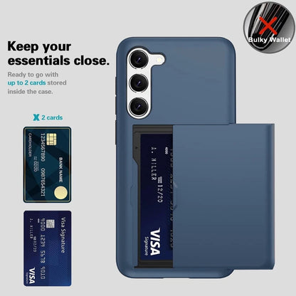 For Samsung Galaxy A56 5G Slide Card Holder Shockproof Back Case-Navy Blue