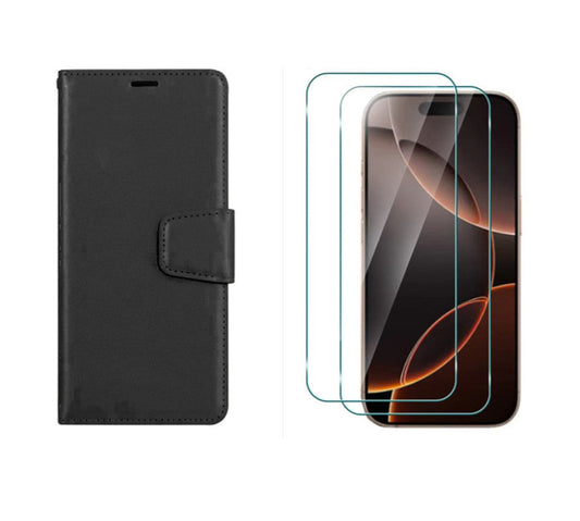 For iPhone 17 Pro Max Wallet Case with Card holder Black + 2 x Screen Protectors