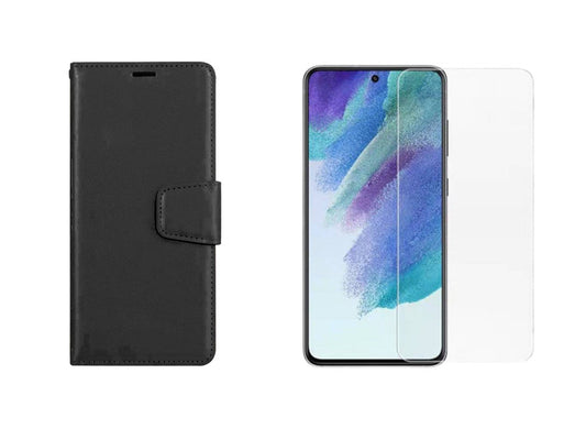 For Samsung Galaxy A55 Wallet Case Black + 2 x Screen Protectors
