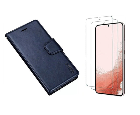 For Samsung Galaxy A15 Wallet Case Blue + 2 x Screen Protectors