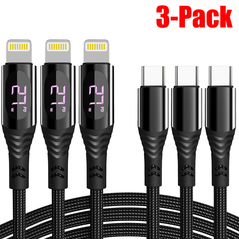 3 PCs Braided Type C to lightning  27W PD Fast Charging data Cable-2m
