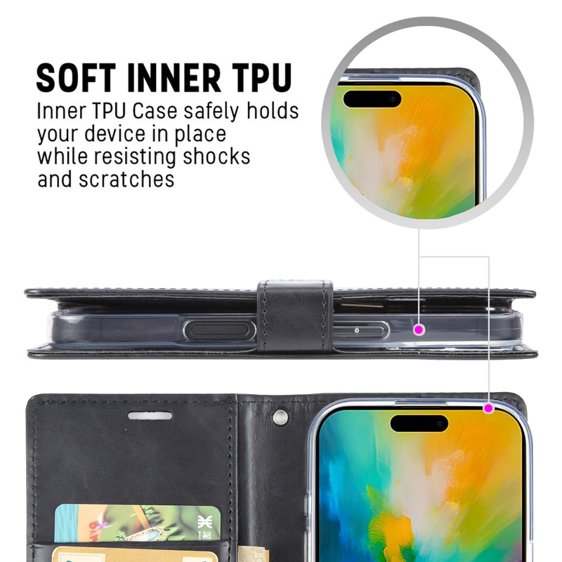 Flip Wallet Case for iPhone 15 -Black